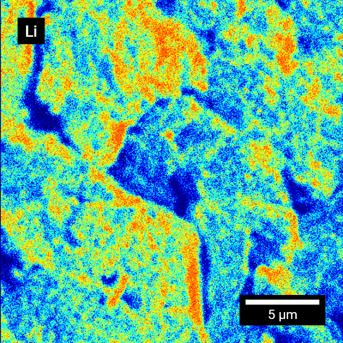 SEI研究顯示了ToF-SIMS剖析的初始Li圖譜